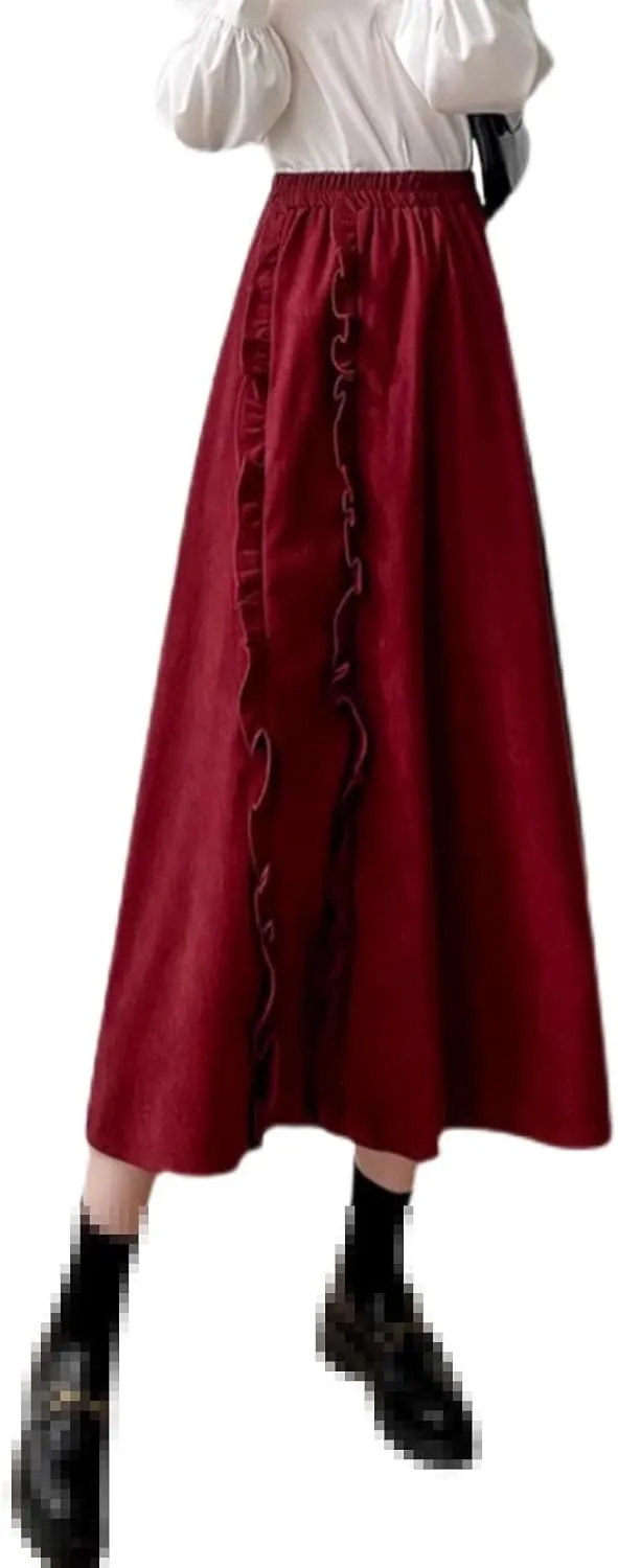 Mid-Length Office A-line Flared Pleated Skirt for Women,Spring,high-Waist