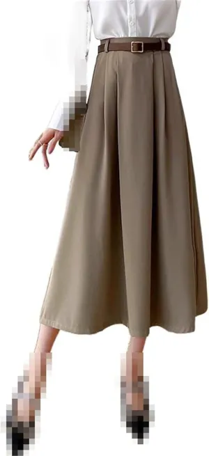 Mid-Length Women's Spring high-Waist A-line Flared Skirt with Pleats,Suitable for Commuting.