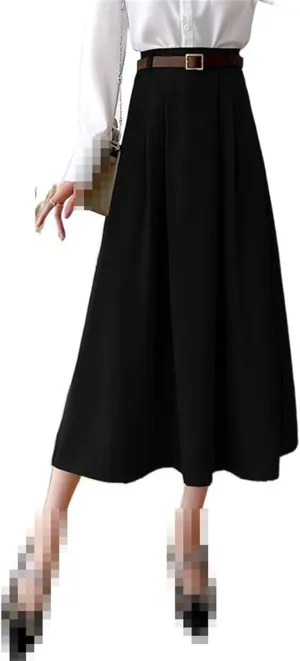 Mid-Length Women's Spring high-Waist A-line Flared Skirt with Pleats,Suitable for Commuting.