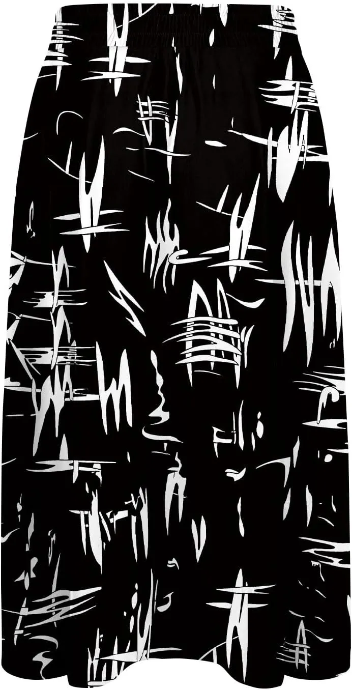 Midi Skirt for Women Summer Drawstring Elastic High Waist Skirt Knee Length Smocked A Line Fashion Skirts with Pockets