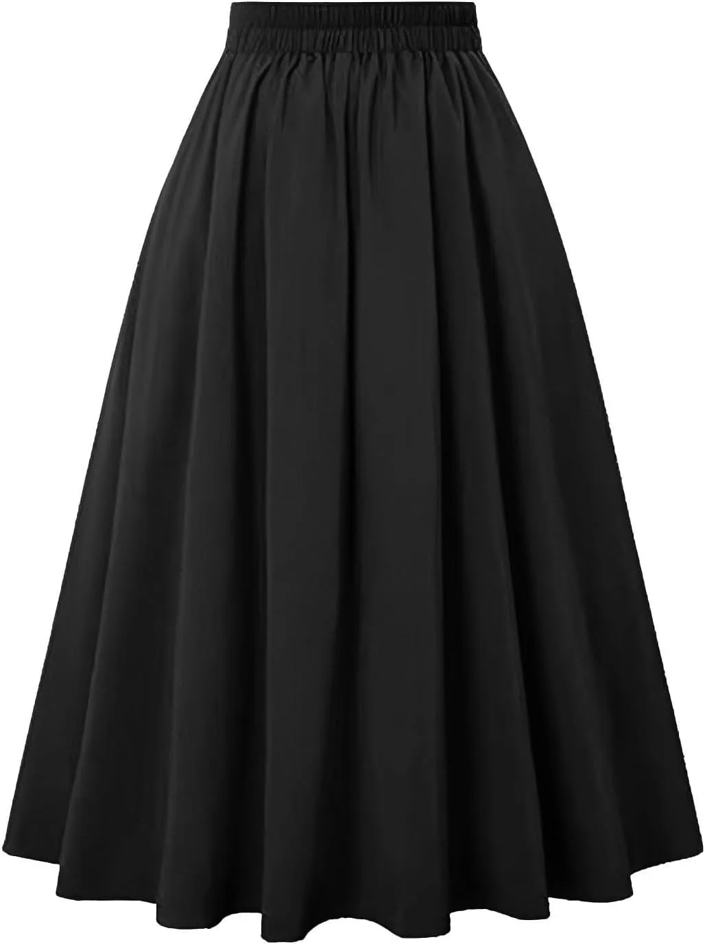 Midi Skirts for Women Elegant Vintage Button Elastic High Waisted Skirts Dressy Casual Pleated A Line Work Skirts
