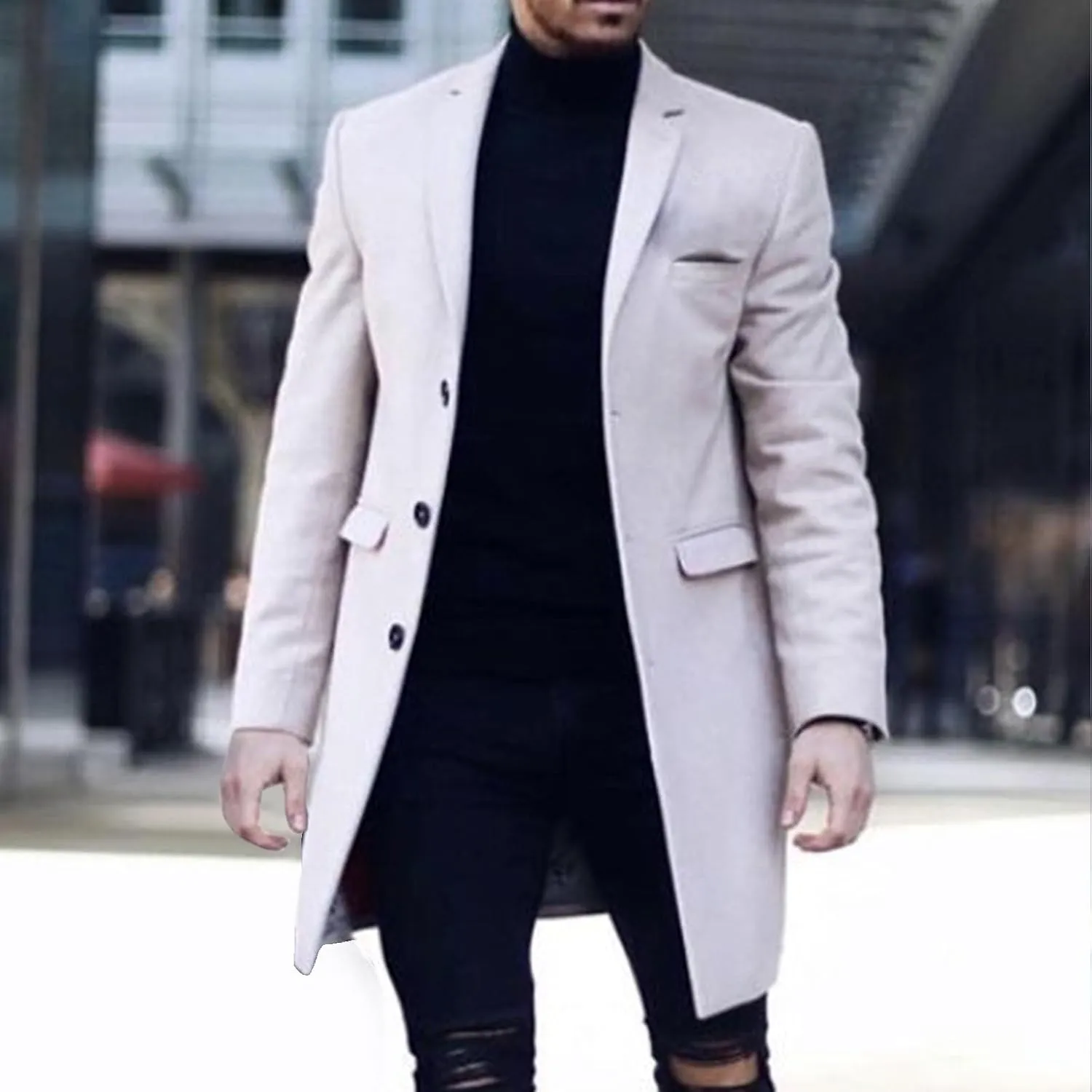 MIDOO Mens Jackets Casual Stylish Fashion Fall Casual Stand Collar Button Long Sleeve Pocket Coat Jacket Sport Outdoor Top