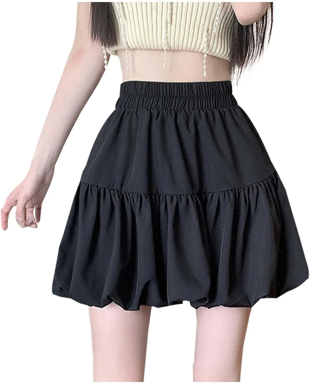 Mini Skirt Women's Solid High Waisted Sweet Pleated A Line Bubble Skirt A Line Flowy Petticoat Skirt for Women