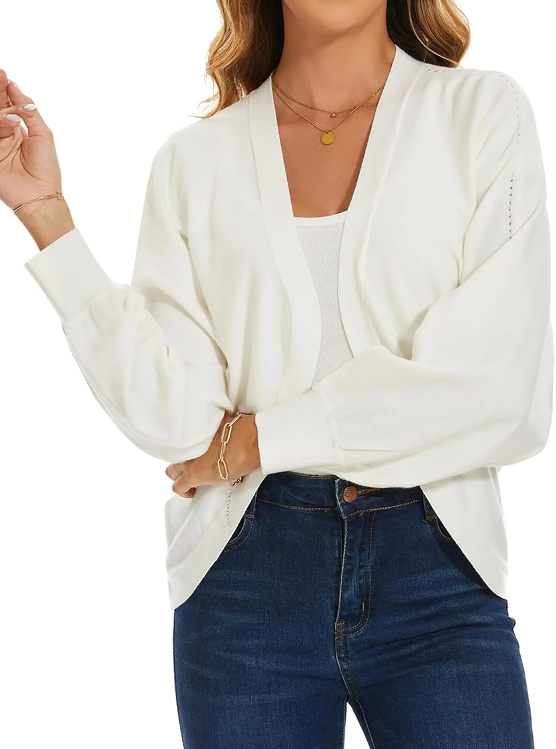 MINTLIMIT Women's Cardigan Sweaters Batwing Long Sleeve Lightweight Cropped Bolero Shrugs Open Front Knit Sweaters