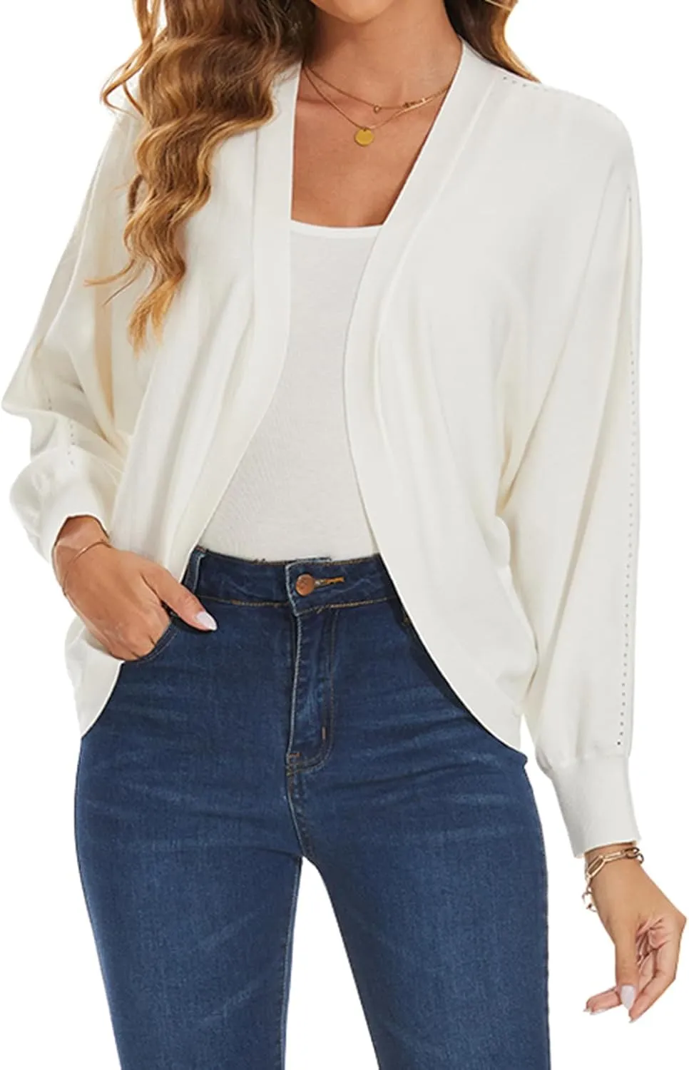 MINTLIMIT Women's Cardigan Sweaters Batwing Long Sleeve Lightweight Cropped Bolero Shrugs Open Front Knit Sweaters