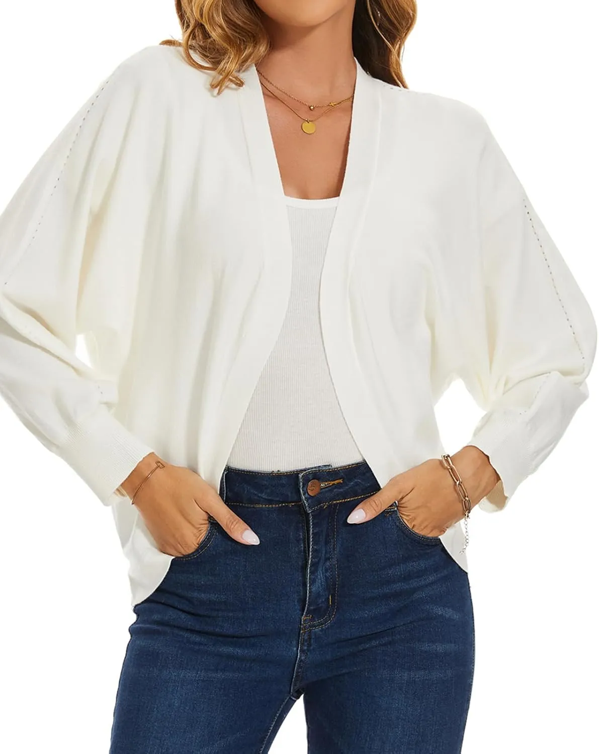 MINTLIMIT Women's Cardigan Sweaters Batwing Long Sleeve Lightweight Cropped Bolero Shrugs Open Front Knit Sweaters