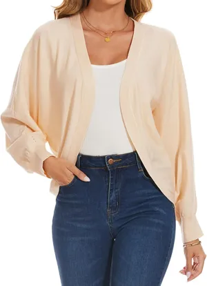 MINTLIMIT Women's Cardigan Sweaters Batwing Long Sleeve Lightweight Cropped Bolero Shrugs Open Front Knit Sweaters