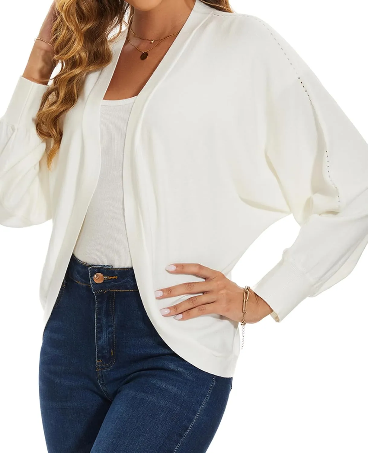 MINTLIMIT Women's Cardigan Sweaters Batwing Long Sleeve Lightweight Cropped Bolero Shrugs Open Front Knit Sweaters