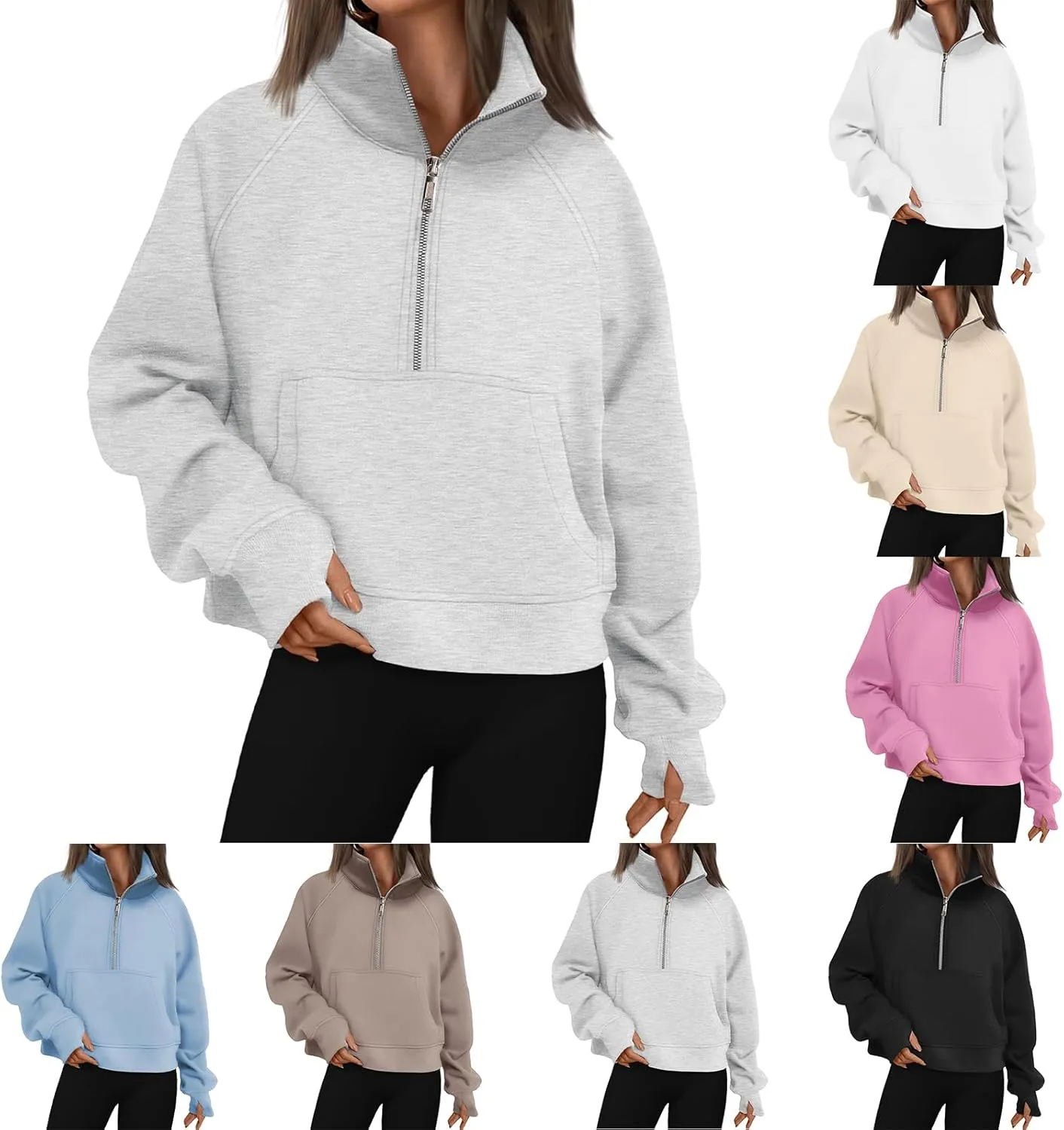 Mmoneyake Cropped Sweatshirts for Women Half Zip Up Sweatshirt Oversized Fleece Pullover Jackets Tops Fall Fashion Outfits