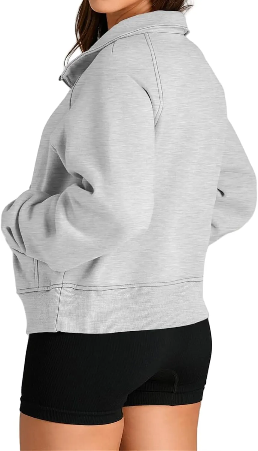 Mmoneyake Cropped Sweatshirts for Women Half Zip Up Sweatshirt Oversized Fleece Pullover Jackets Tops Fall Fashion Outfits