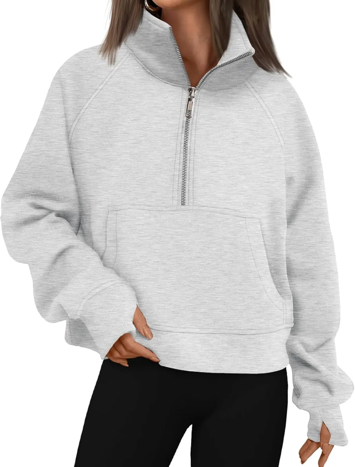 Mmoneyake Cropped Sweatshirts for Women Half Zip Up Sweatshirt Oversized Fleece Pullover Jackets Tops Fall Fashion Outfits