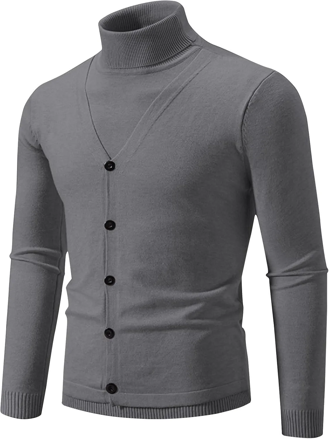 Muscularfit Knitted Turtleneck Sweaters for Men Long Sleeve Plain Button Design Casual Pullover Sweater Lightweight Sweaters