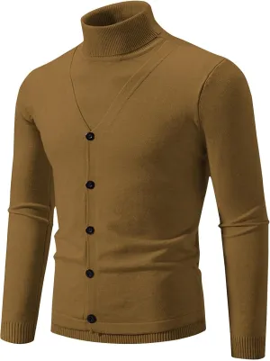 Muscularfit Knitted Turtleneck Sweaters for Men Long Sleeve Plain Button Design Casual Pullover Sweater Lightweight Sweaters