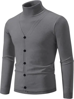 Muscularfit Knitted Turtleneck Sweaters for Men Long Sleeve Plain Button Design Casual Pullover Sweater Lightweight Sweaters