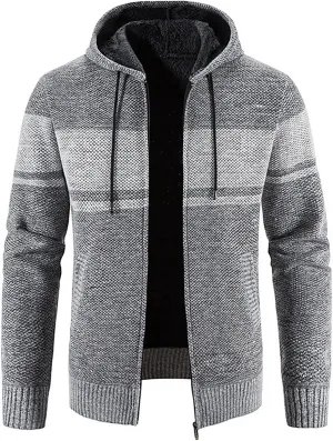 Muscularfit Mens Sweaters Cardigan Long Sleeve Fleece Lined Casual Hooded Coats Lightweight Knitted Sweaters Winter Jackets