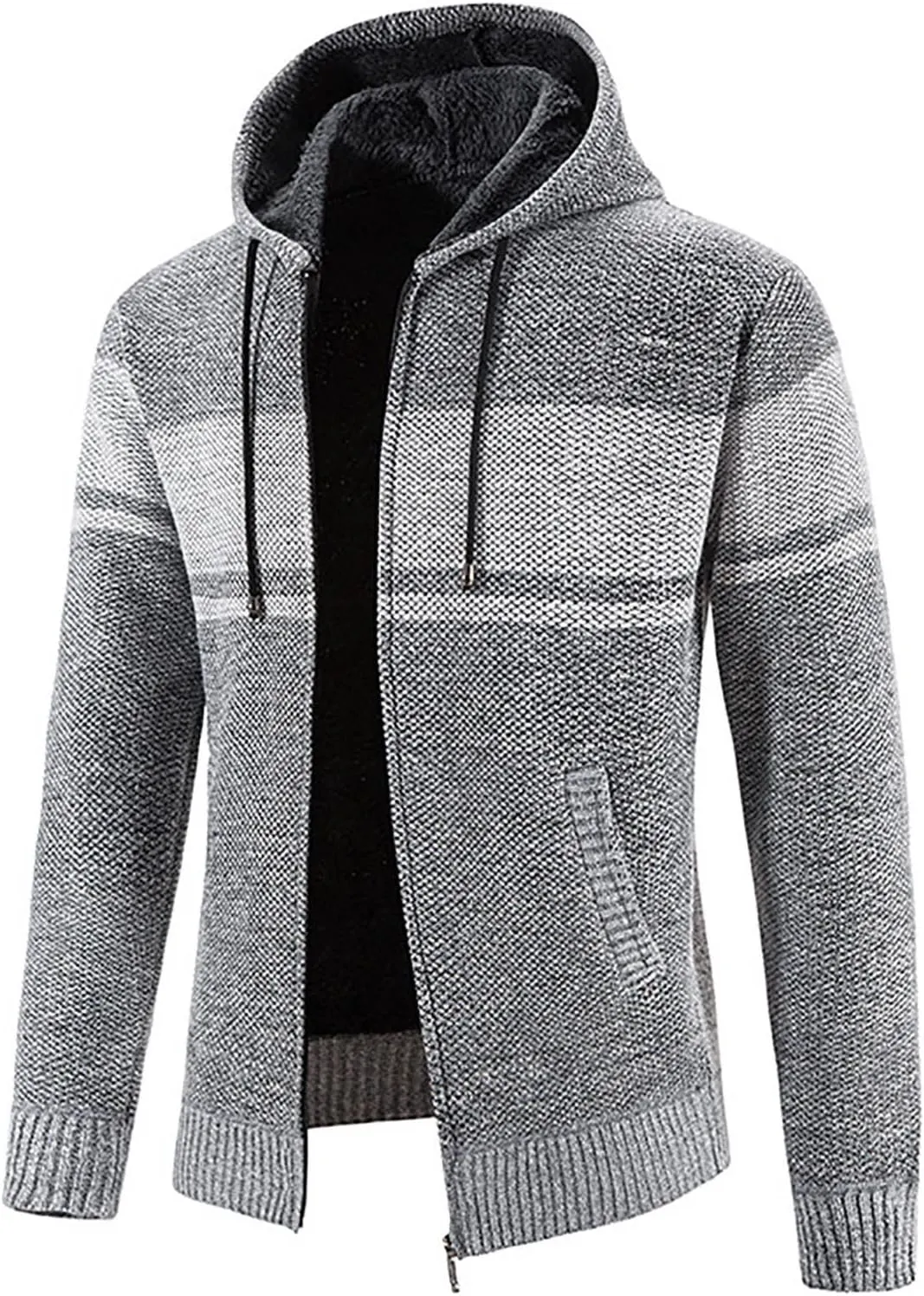 Muscularfit Mens Sweaters Cardigan Long Sleeve Fleece Lined Casual Hooded Coats Lightweight Knitted Sweaters Winter Jackets