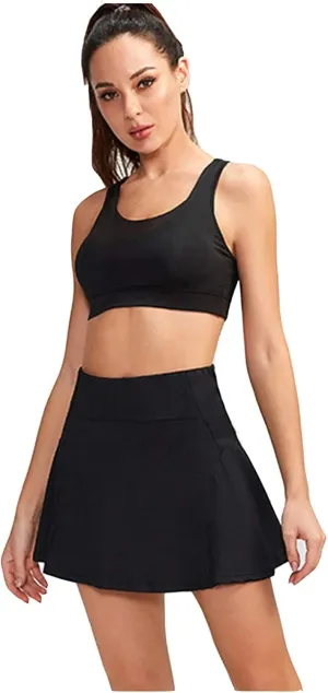 NATHGAM Women's Tennis Golf Skort Pleated Athletic Running High Waisted Skirt 2 in 1 Quick Dry A-Line Gym Workout Mini Dress