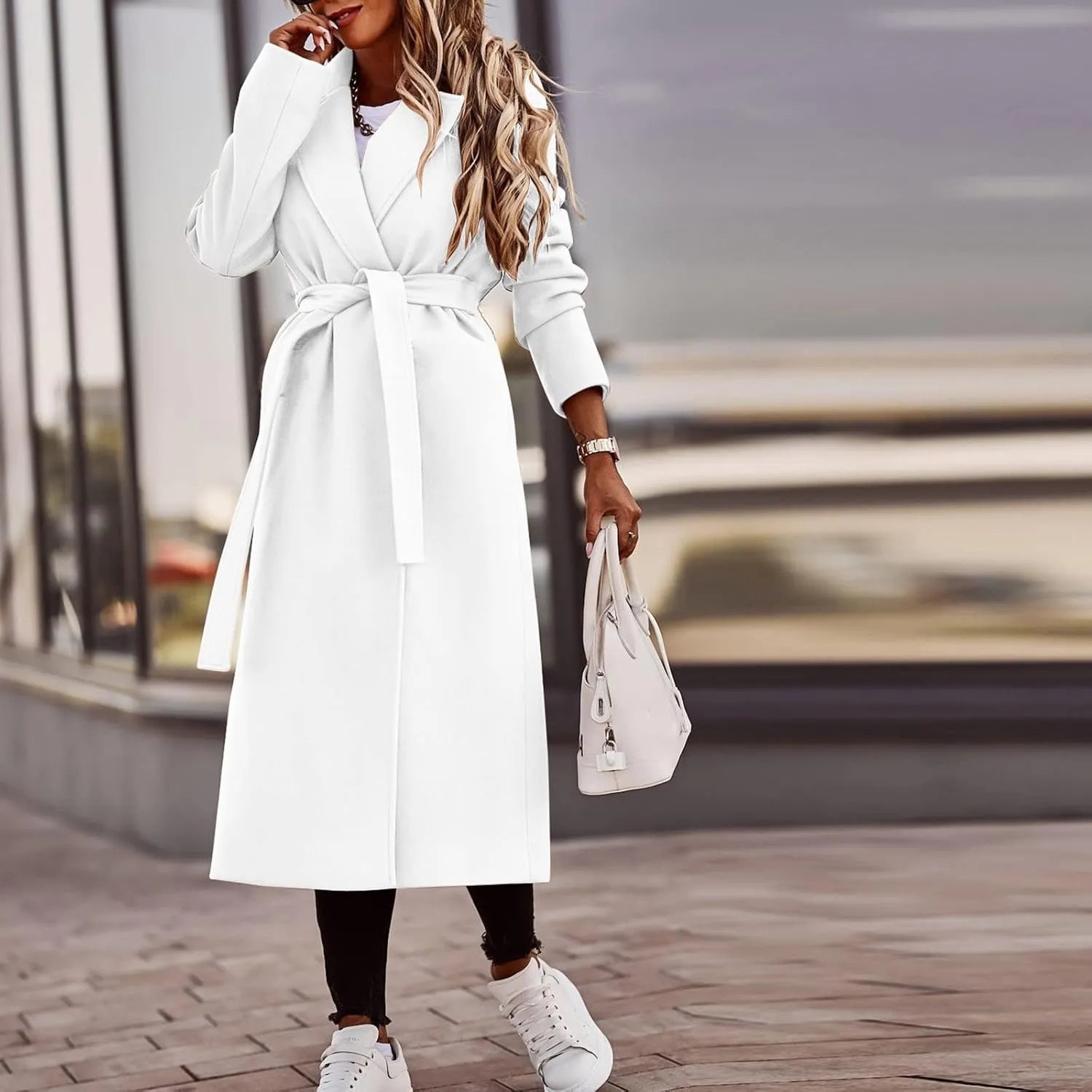 nerohusy Women's Long Wool Blend Coats Fall Winter Elegant Mid-Long Jackets Solid Warm Overcoat Casual Windbreaker