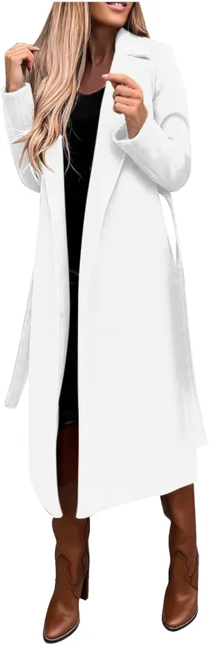 nerohusy Women's Long Wool Blend Coats Fall Winter Elegant Mid-Long Jackets Solid Warm Overcoat Casual Windbreaker