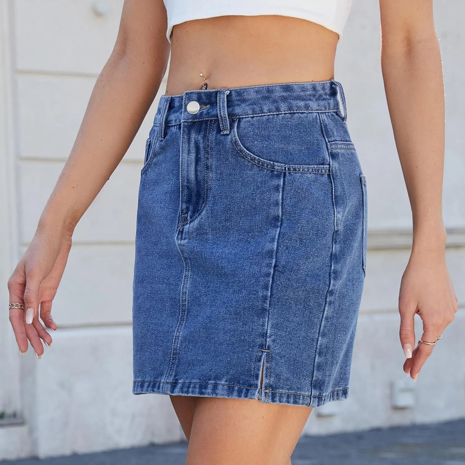Oplxuo Jean Skirts for Women Sexy High Waist Sexy Bodycon Mini Dress 2025 Trendy Y2k Clothes Denim Skirt with Pockets