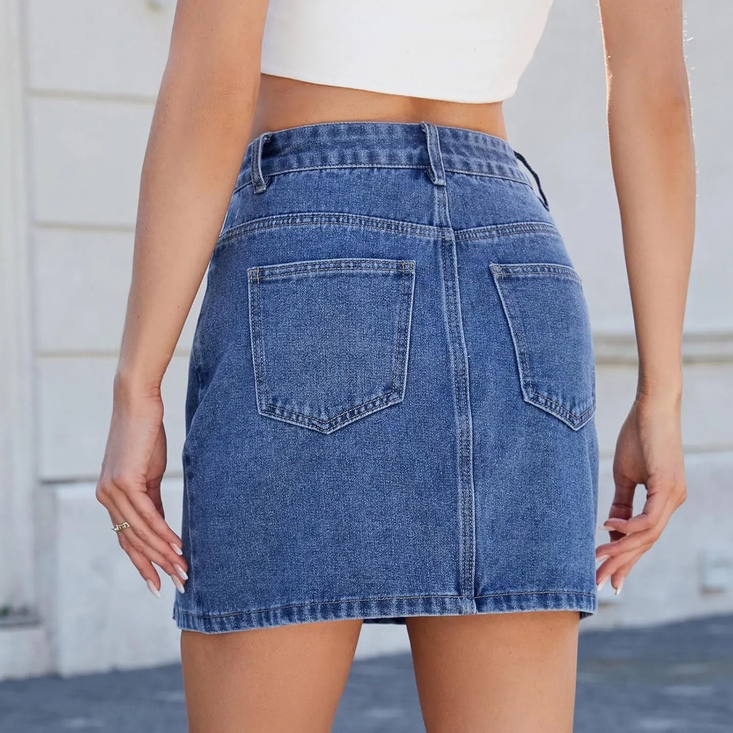 Oplxuo Jean Skirts for Women Sexy High Waist Sexy Bodycon Mini Dress 2025 Trendy Y2k Clothes Denim Skirt with Pockets