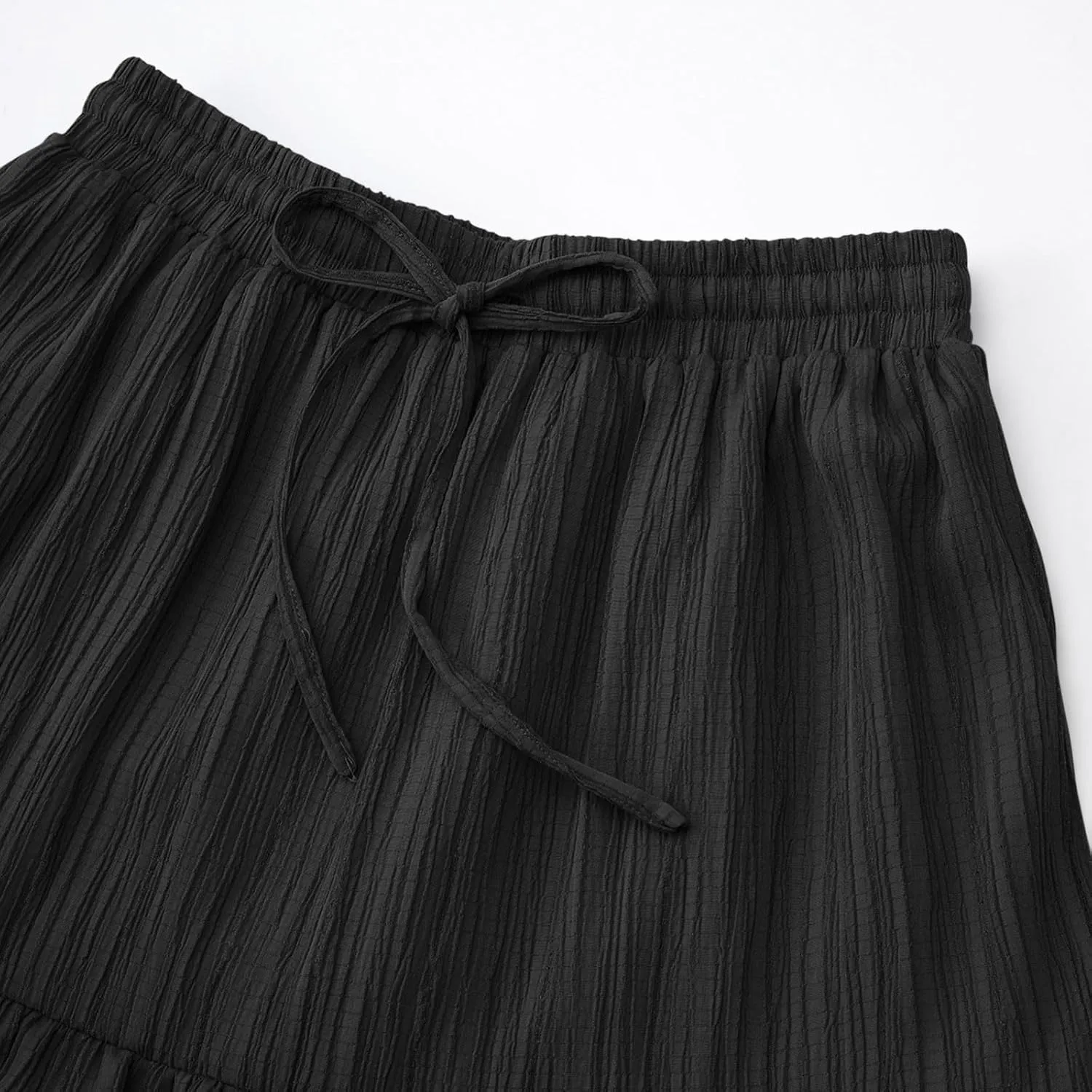 Oplxuo Maxi Skirts for Women High Waisted Elastic Drawstring Tiered Ruffle Maxi Skirt Solid Summer Vacation Casual Skirts