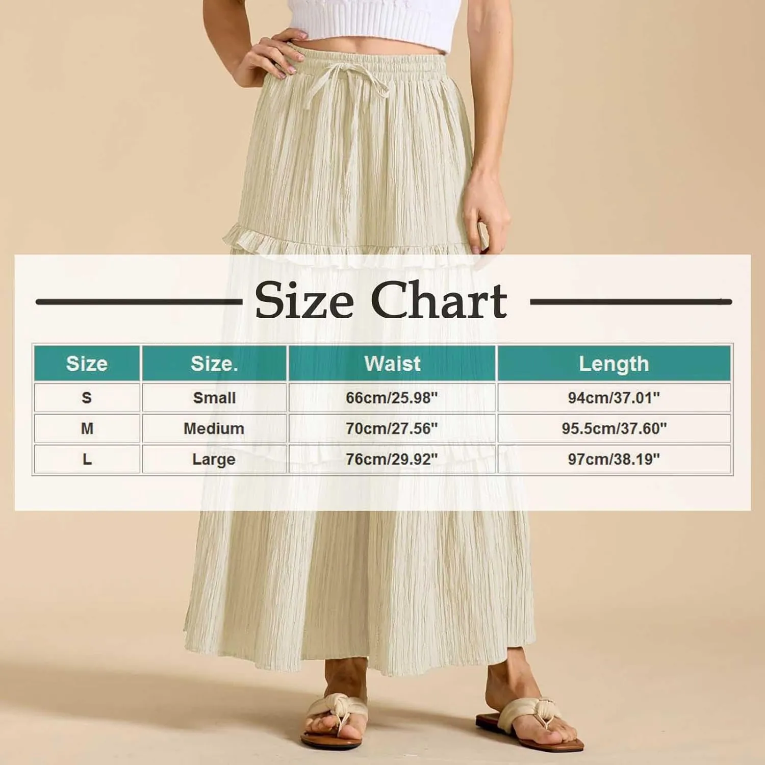 Oplxuo Maxi Skirts for Women High Waisted Elastic Drawstring Tiered Ruffle Maxi Skirt Solid Summer Vacation Casual Skirts