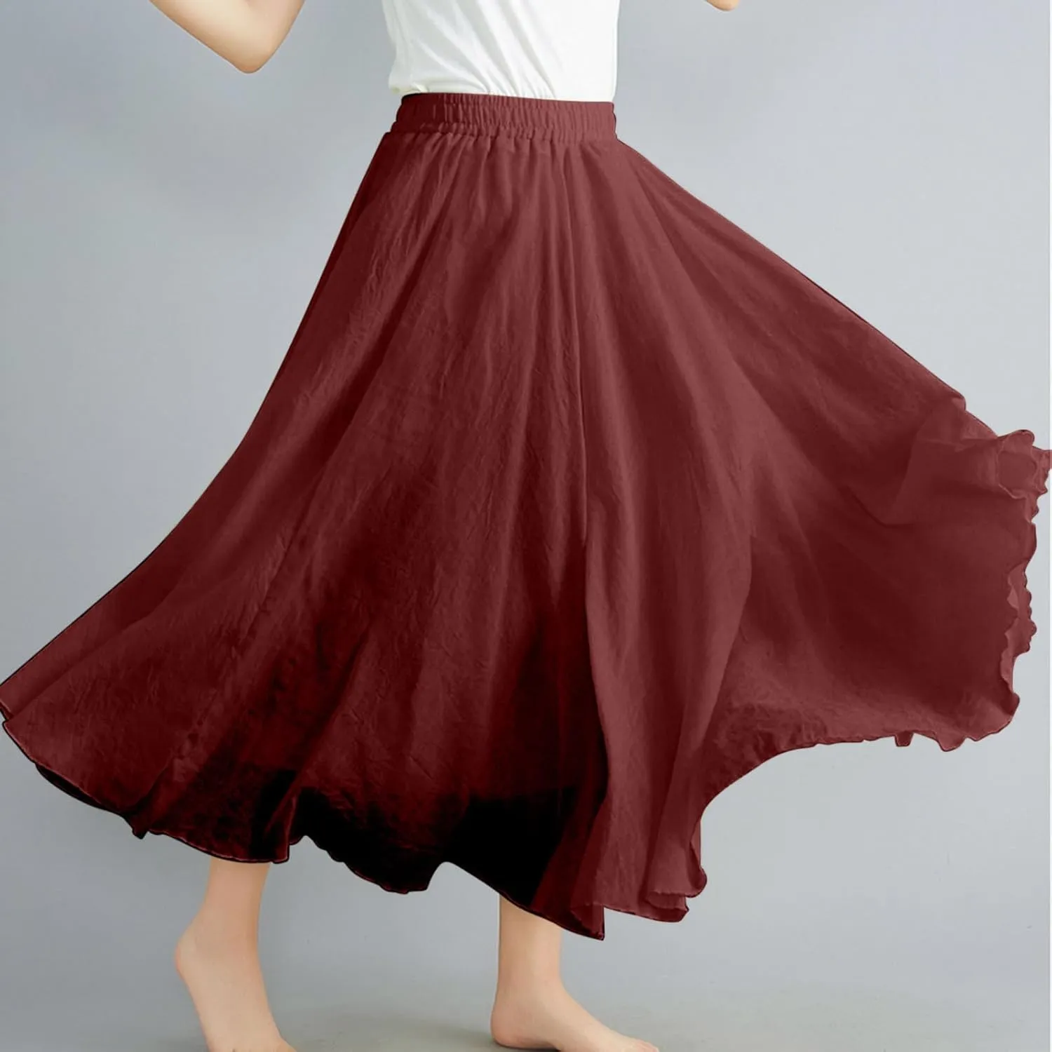 Oplxuo Women Bohemian Style Maxi Skirt High Elastic Waist Summer Vacation Flowy Swing Long Skirts
