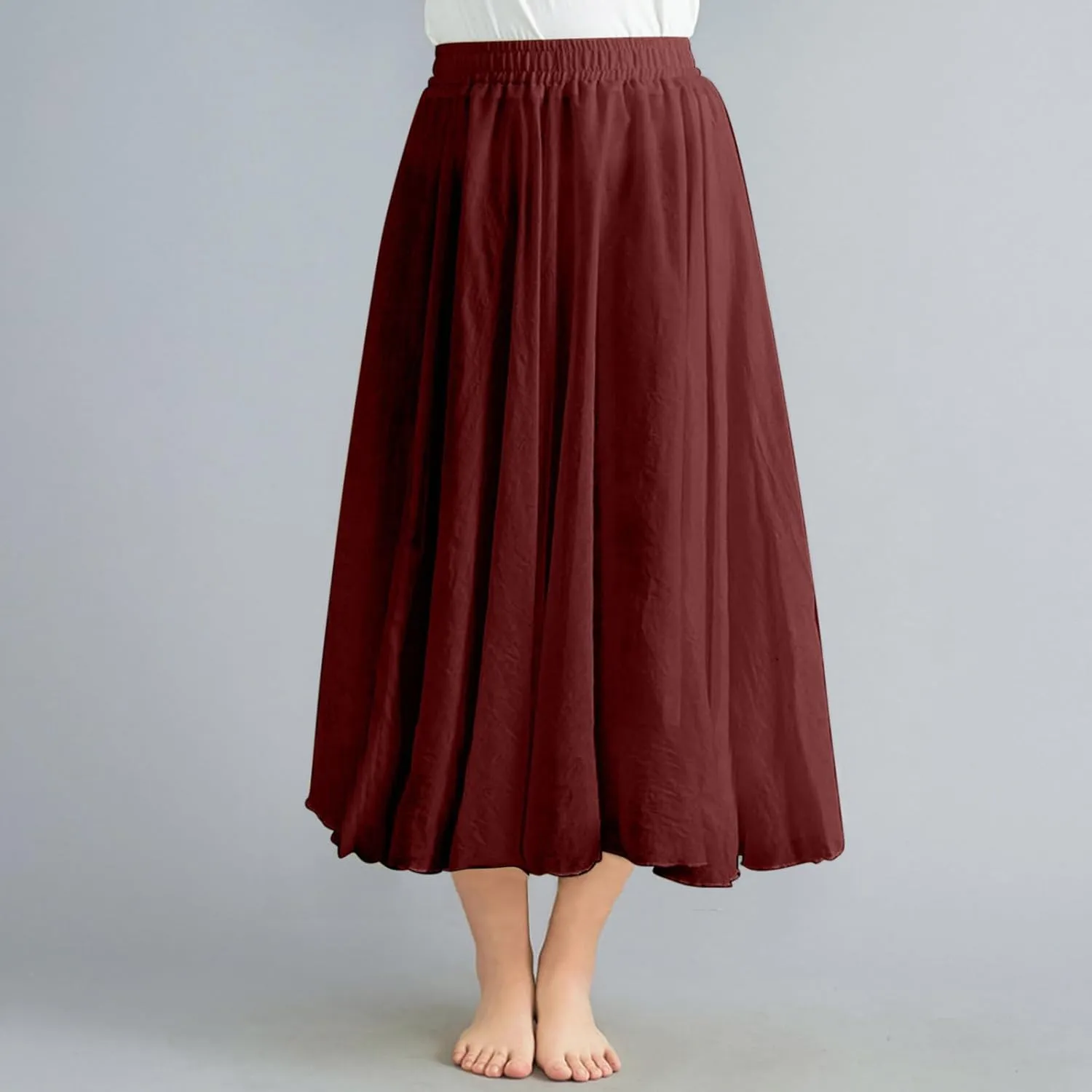 Oplxuo Women Bohemian Style Maxi Skirt High Elastic Waist Summer Vacation Flowy Swing Long Skirts