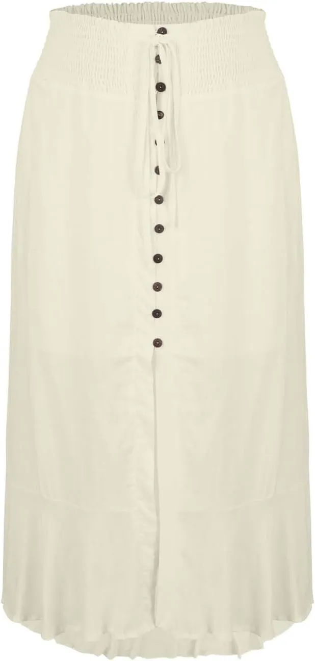 Oplxuo Women's Elastic Tie Waist Button Down Maxi Skirts Casual Loose Flowy Swing Slit Front Long Skirt