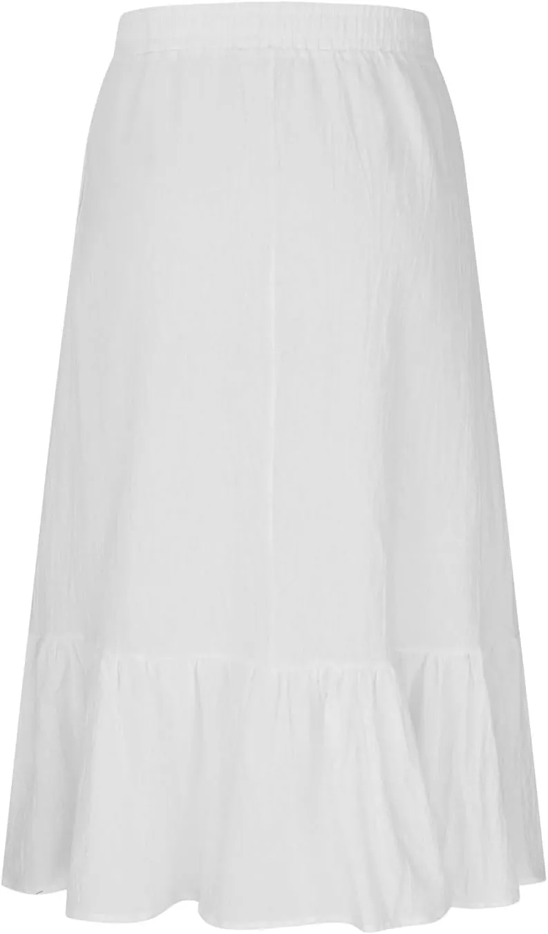 Oplxuo Women's Summer Beach Long Skirt A-Line Flowy Tiered Ruffle Elastic High Waist Solid Boho Maxi Skirts with Pockets