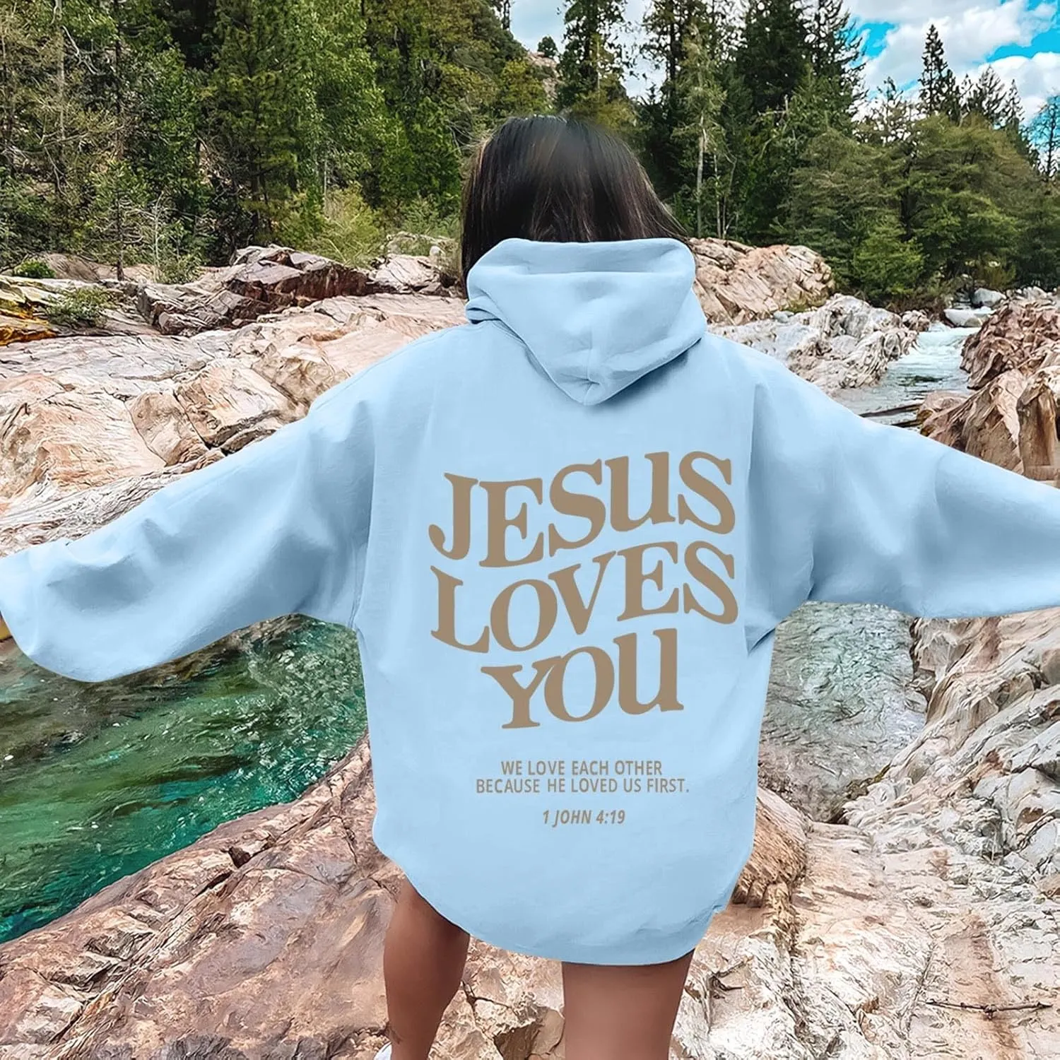 Oversized Hoodie for Women Thankful Grateful Blessed Letter Printede Hooded Hoodies Causal Sweatshirts with Pocket Pullover