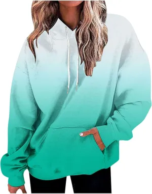 Oversized Hoodies for Women Loose Fit Gradient Pullover Sweatshirt Casual Blouses with Pockets Trendy Preppy Clothes