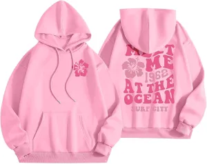 Oversized Hoodies for Women Teen Girls Pink Letter Graphic Long Sleeve Y2K Hooded Comfort Sweatshirt Pink Hoodie