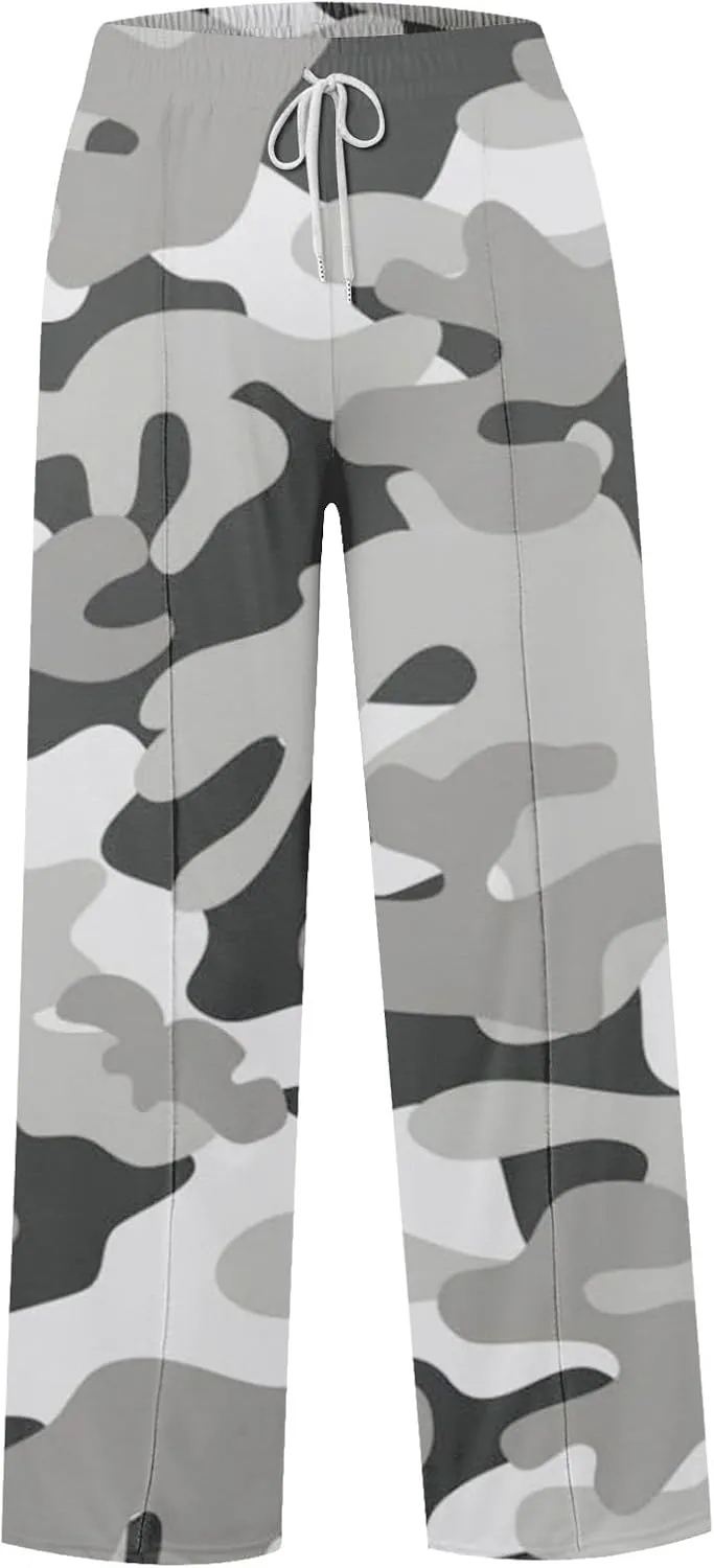 Oversized Wide Leg Sweatpants Women Low Rise Camo Sweatpants Drawstring Flare Sweatpants Baggy Lounge Pants w/Pockets