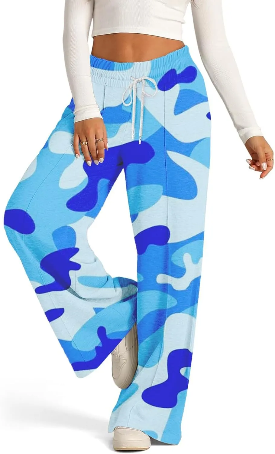 Oversized Wide Leg Sweatpants Women Low Rise Camo Sweatpants Drawstring Flare Sweatpants Baggy Lounge Pants w/Pockets