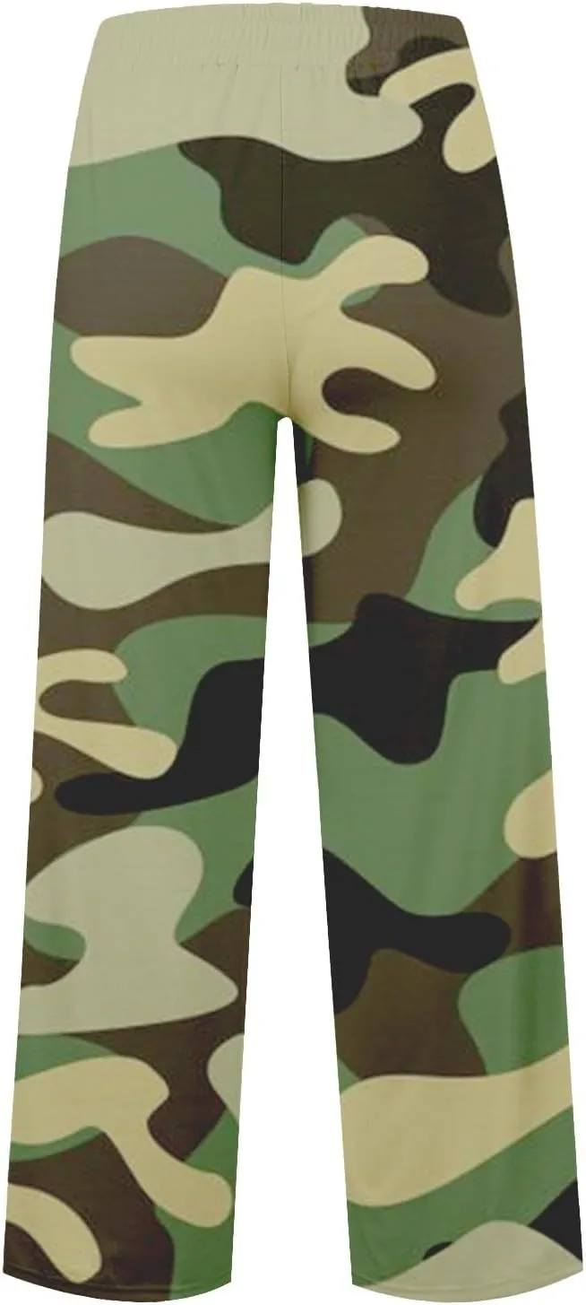 Oversized Wide Leg Sweatpants Women Low Rise Camo Sweatpants Drawstring Flare Sweatpants Baggy Lounge Pants w/Pockets