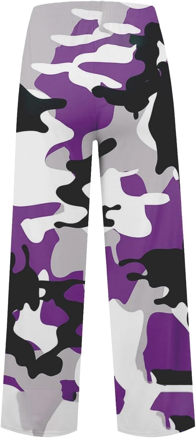 Oversized Wide Leg Sweatpants Women Low Rise Camo Sweatpants Drawstring Flare Sweatpants Baggy Lounge Pants w/Pockets