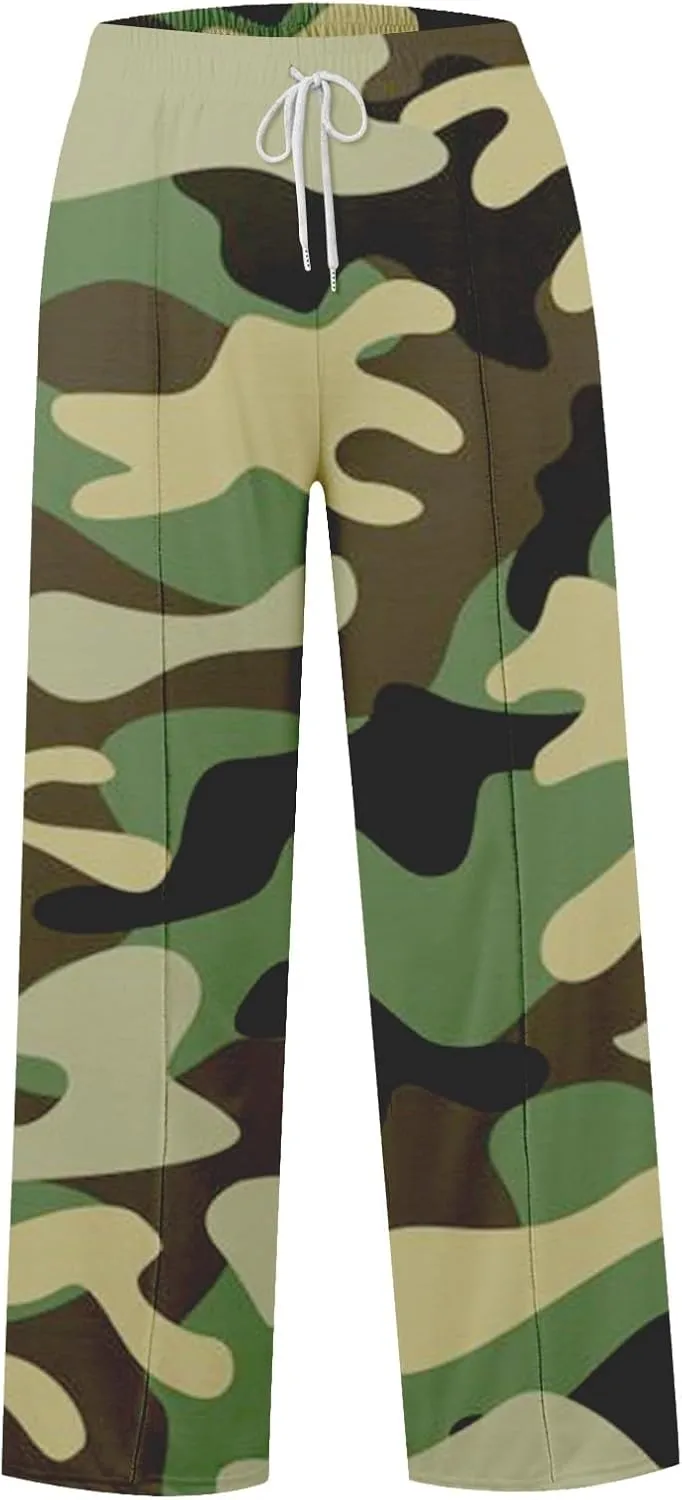 Oversized Wide Leg Sweatpants Women Low Rise Camo Sweatpants Drawstring Flare Sweatpants Baggy Lounge Pants w/Pockets