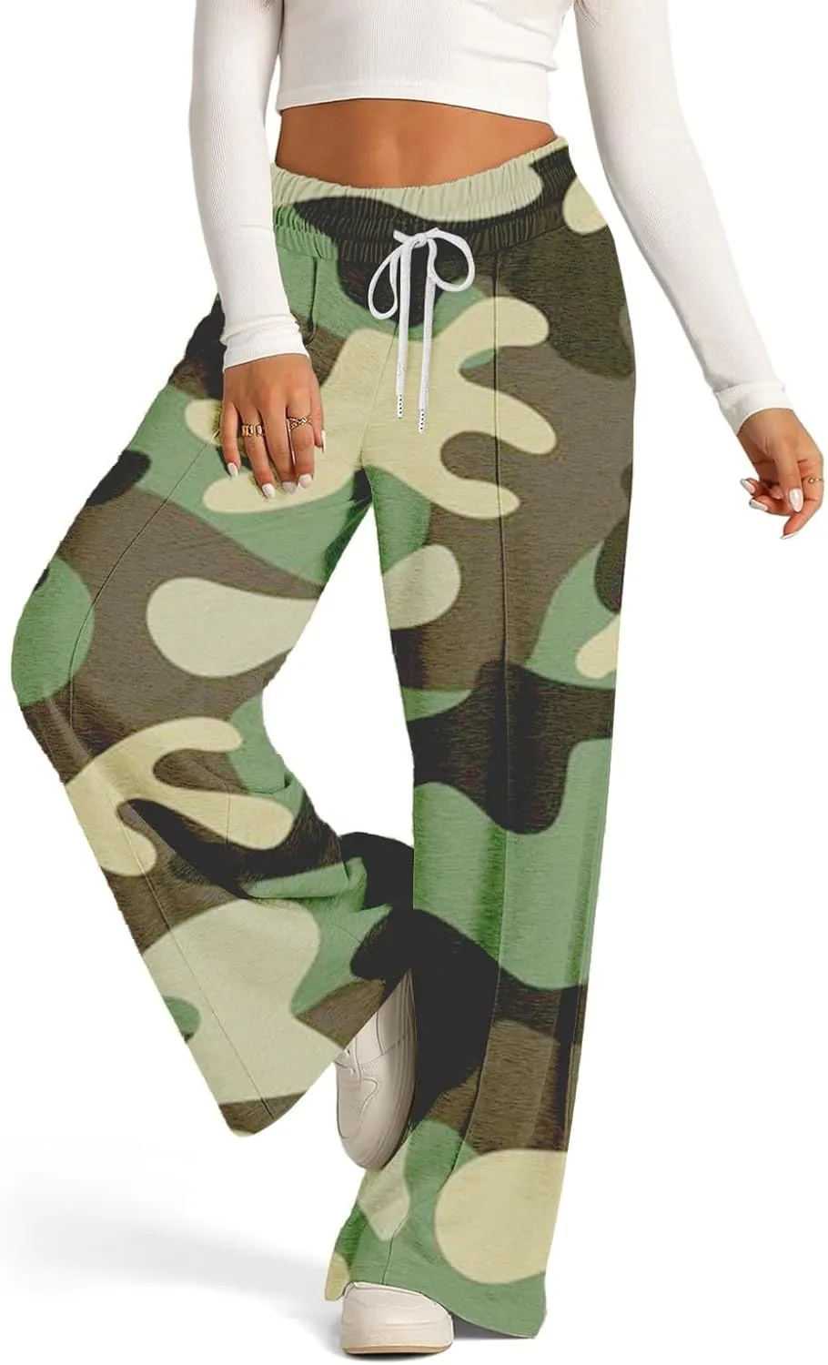 Oversized Wide Leg Sweatpants Women Low Rise Camo Sweatpants Drawstring Flare Sweatpants Baggy Lounge Pants w/Pockets