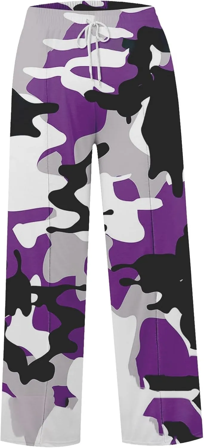 Oversized Wide Leg Sweatpants Women Low Rise Camo Sweatpants Drawstring Flare Sweatpants Baggy Lounge Pants w/Pockets
