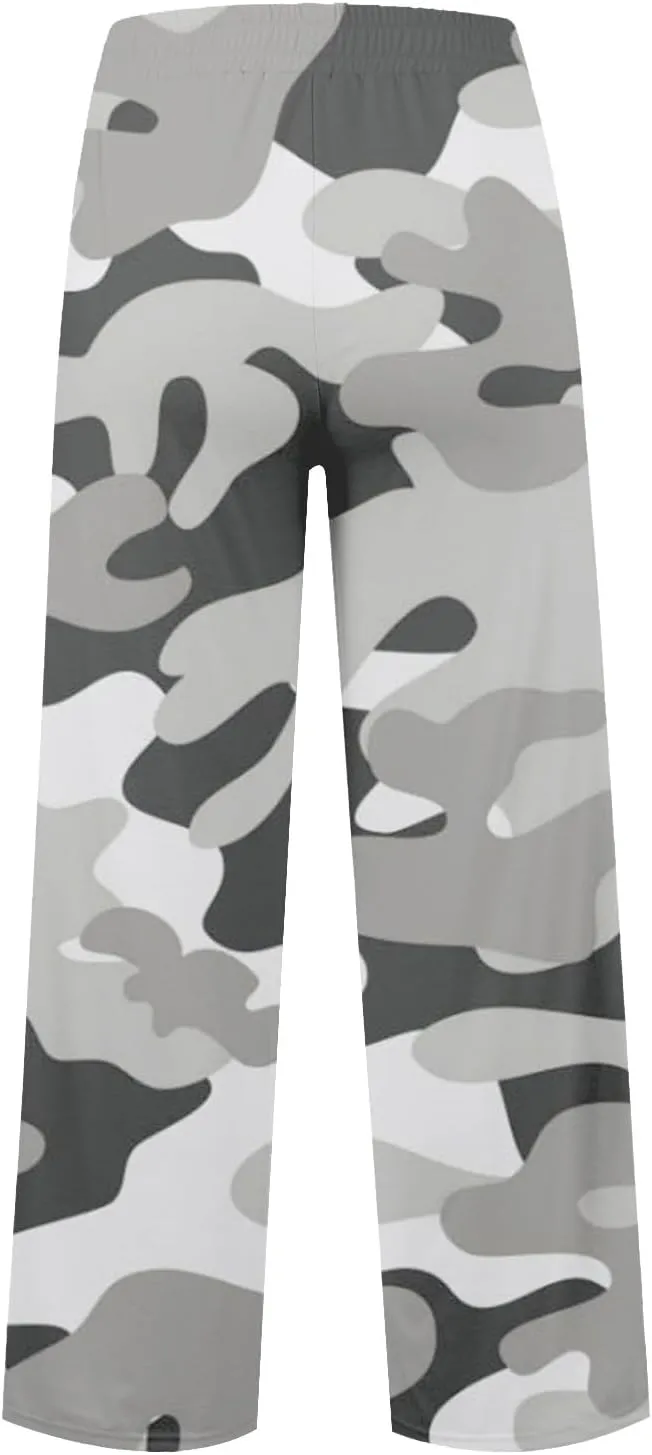 Oversized Wide Leg Sweatpants Women Low Rise Camo Sweatpants Drawstring Flare Sweatpants Baggy Lounge Pants w/Pockets