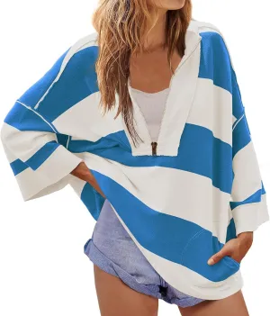 Oversized Womens T Shirts Fall Spring Sweatshirt Half Zipper Turtleneck Sweater Long Sleeve Tops for Women