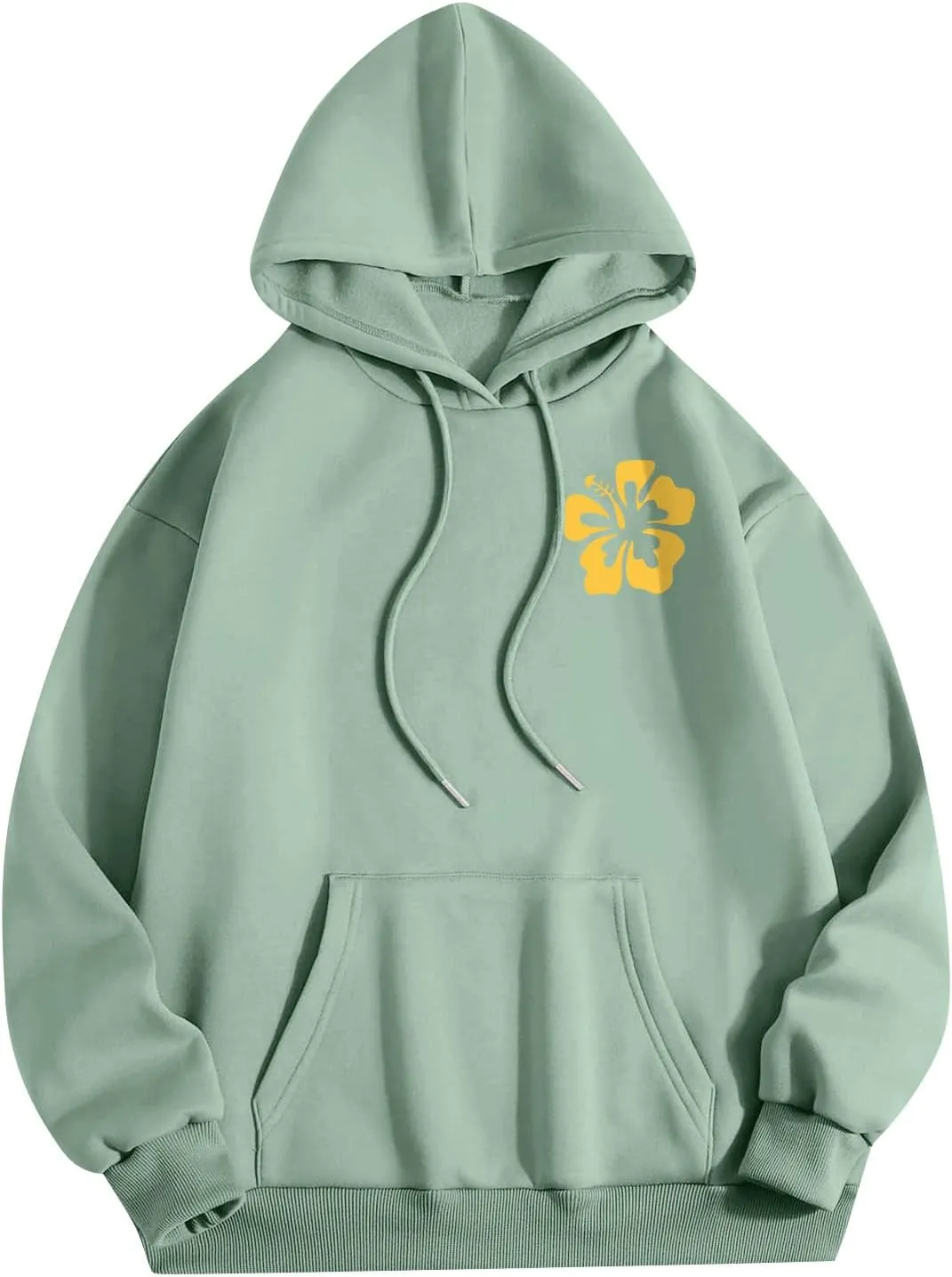Pink Palm Puff Preppy Sweatshirt Women Long Sleeve Cute Oversized Hoodie Pullover With Pockets