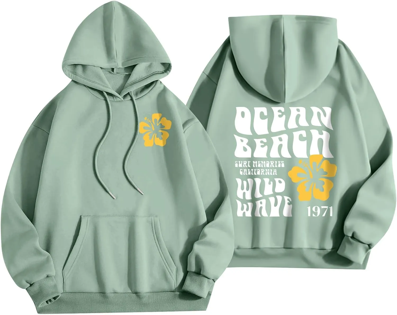Pink Palm Puff Preppy Sweatshirt Women Long Sleeve Cute Oversized Hoodie Pullover With Pockets