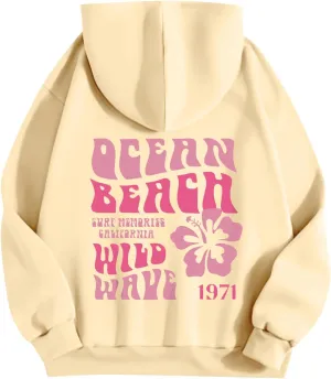 Pink Palm Puff Preppy Sweatshirt Women Long Sleeve Cute Oversized Hoodie Pullover With Pockets