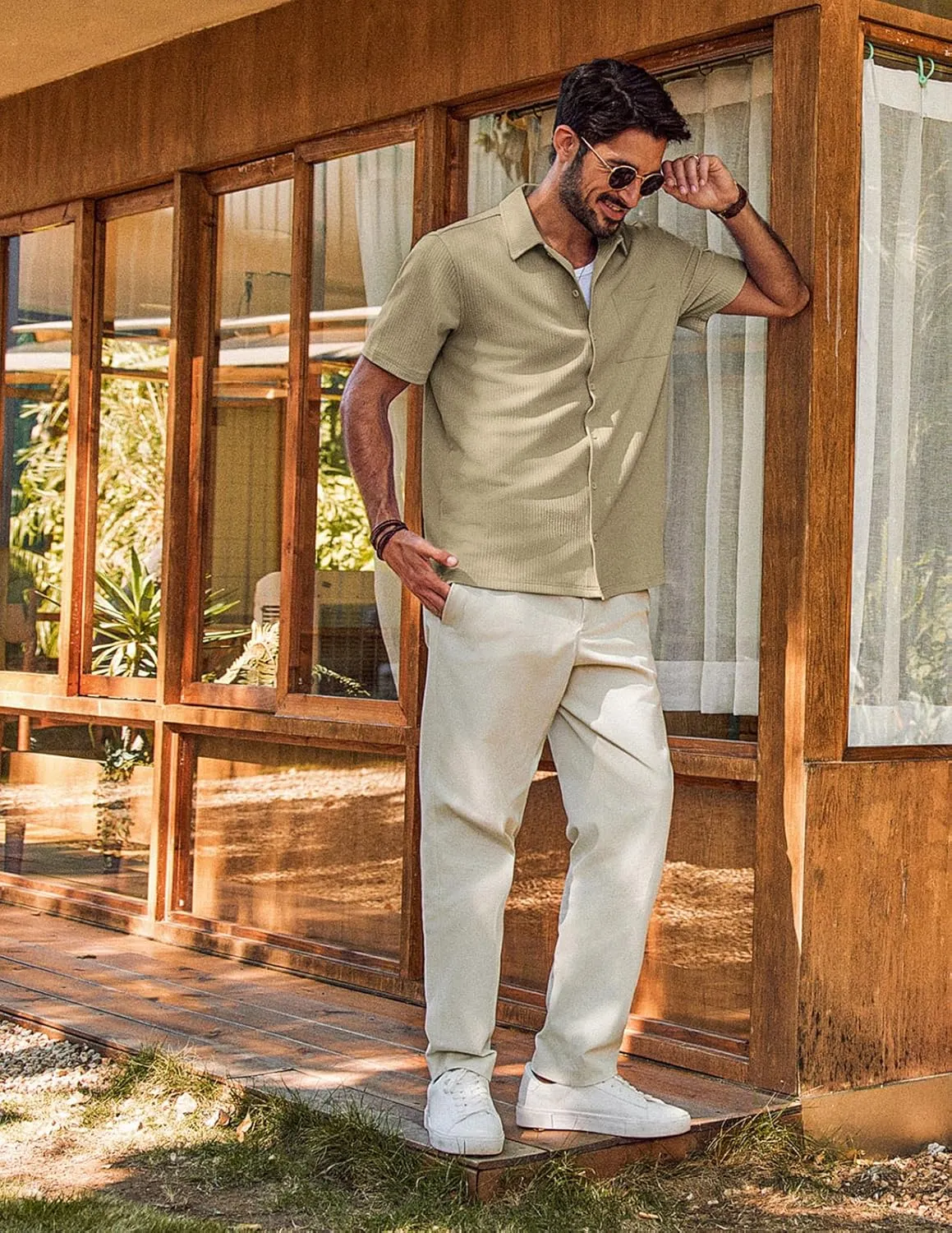 PJ PAUL JONES Men's Casual Button Down Shirts Summer Short Sleeve Wrinkle-Free Shirts with Pocket
