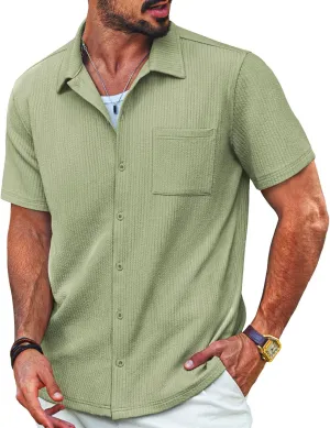 PJ PAUL JONES Men's Casual Button Down Shirts Summer Short Sleeve Wrinkle-Free Shirts with Pocket