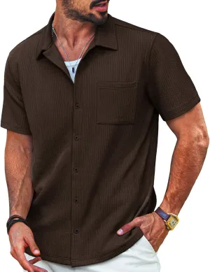 PJ PAUL JONES Men's Casual Button Down Shirts Summer Short Sleeve Wrinkle-Free Shirts with Pocket