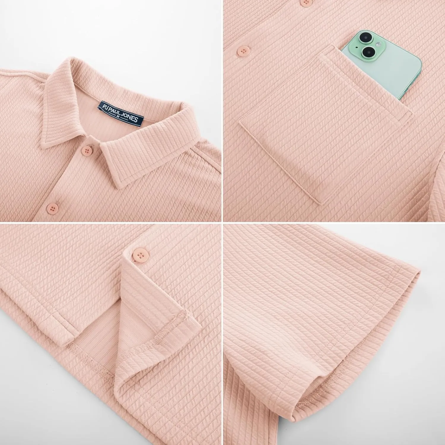 PJ PAUL JONES Men's Casual Button Down Shirts Summer Short Sleeve Wrinkle-Free Shirts with Pocket